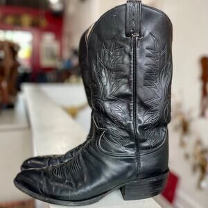 Vintage Black Leather Cowboy Boots Mens 11.5